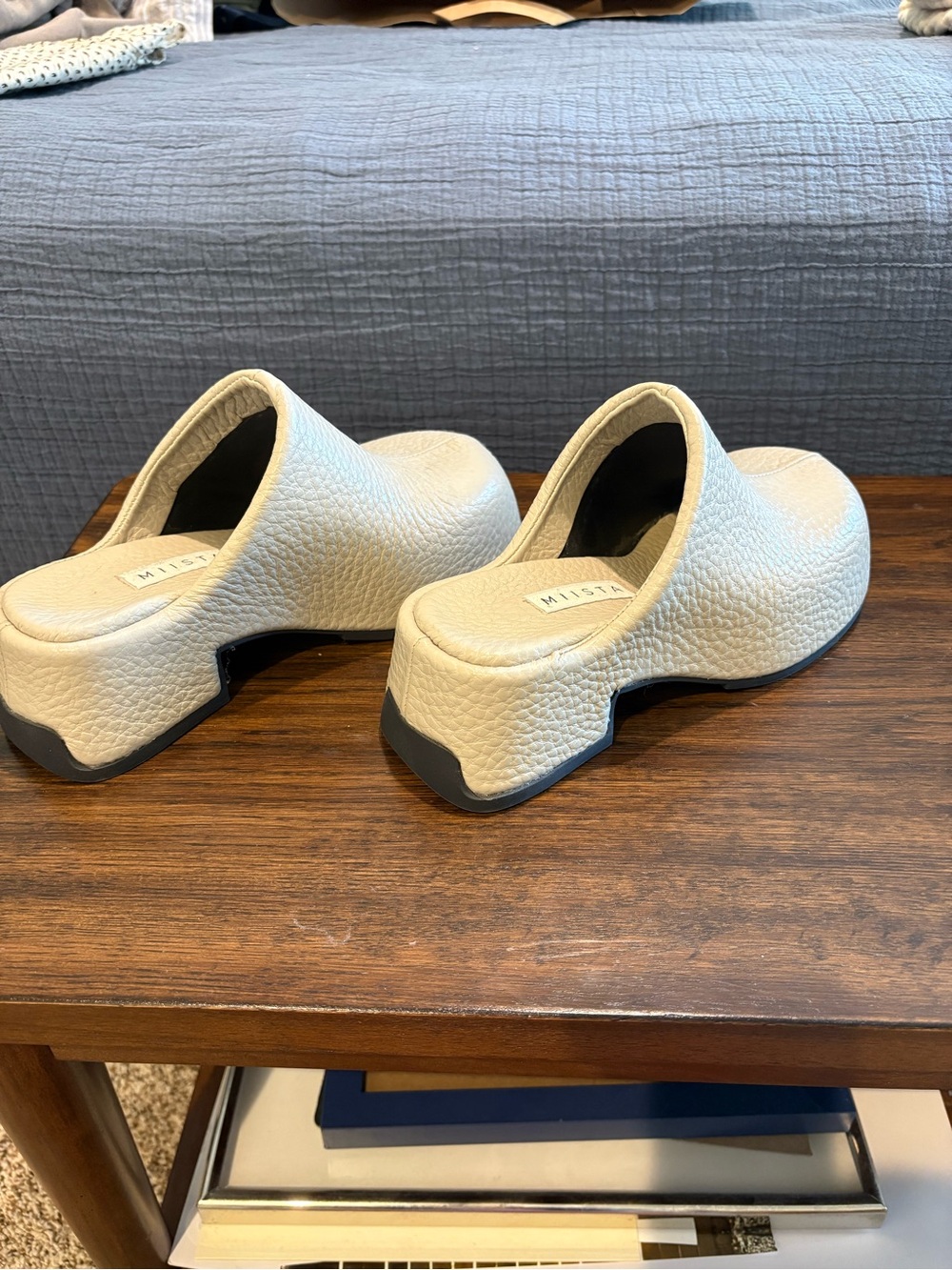 Funky, Modern Women’s Miista Cream Pebbled Leather Slip-On Clogs - Picture 3 of 6